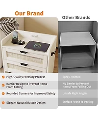 gaomon Set of 2 Boho Rattan Nightstands, Each Equipped with a Modern Type-c Charging Station and 2 Large Storage Drawers