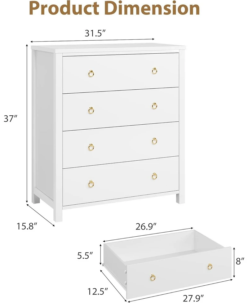 gaomon Dresser for Bedroom, Chest of Dressers 37" Tall Dresser for Closet with 4 Drawers Chest with Clothes Storage Cabinet, Drawer Organizer