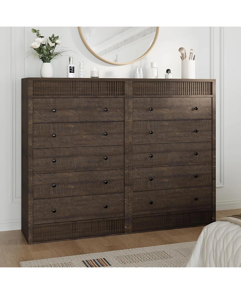 gaomon 5 Drawer Tall Dresser for Bedroom, 31.5" Wide Fluted Chest of Drawers, Modern Wood Storage Cabinet Kids Room, Hallway, Living Room
