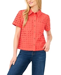 CeCe Women's Short-Sleeve Collared Button-Down Shirt