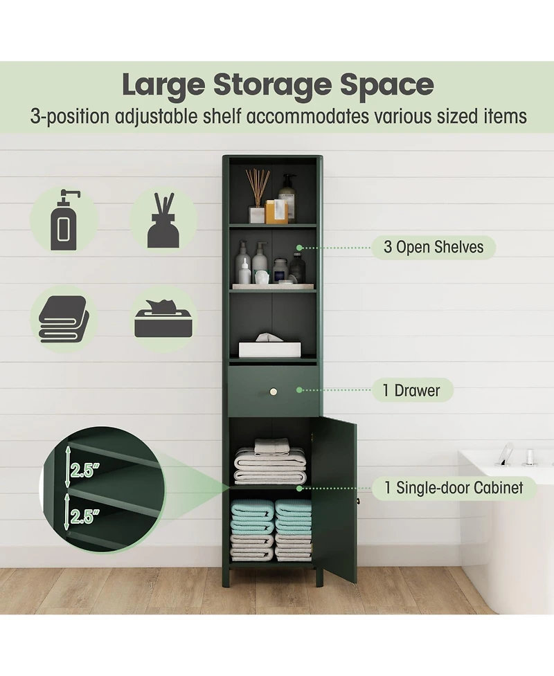 Volenca 67" Tall Narrow Bathroom Floor Cabinet with Fluted Door, Slim Storage Tower