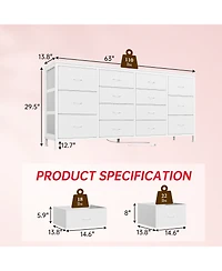 gaomon 63" Black Fabric 14-Drawer Dresser Tv Stand, with Power Outlet for 65-75" TVs