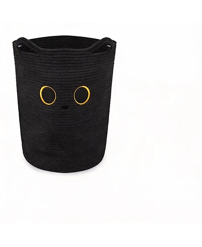 Yigii Cotton Rope Basket with Black Cat Design 53L Storage- Multi-Use Storage for Home, Office, Nursery