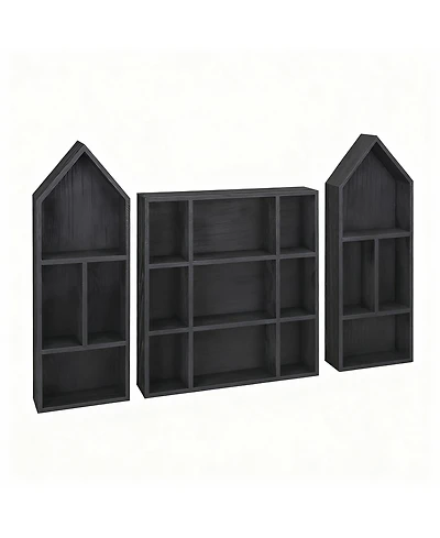 Yigii 3-Piece Adjustable Display Shelf for Collectibles,17 Compartments Collectibles