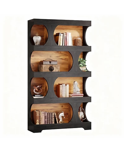 Yigii 4-Shelf Bookcase with Asymmetrical Design for Home Office or Living Room