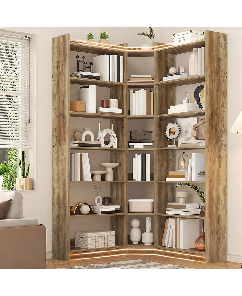 Yigii L Shaped Corner Bookshelf 6 Tiers Storage Display Rack