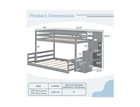 Solid Wood Twin-Over-Full Bunk Bed with Stair Storage