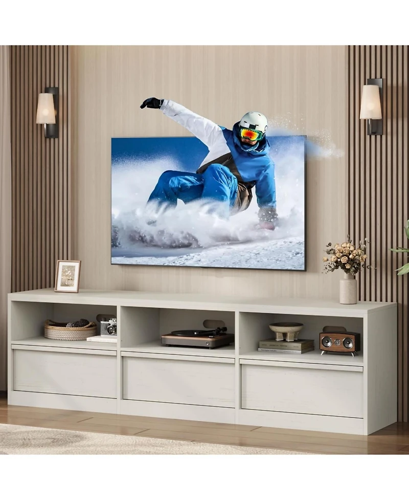 Gaomon Mid-Century Tv Stand for 65–75" TVs, Industrial Entertainment Center with 3 Drawers