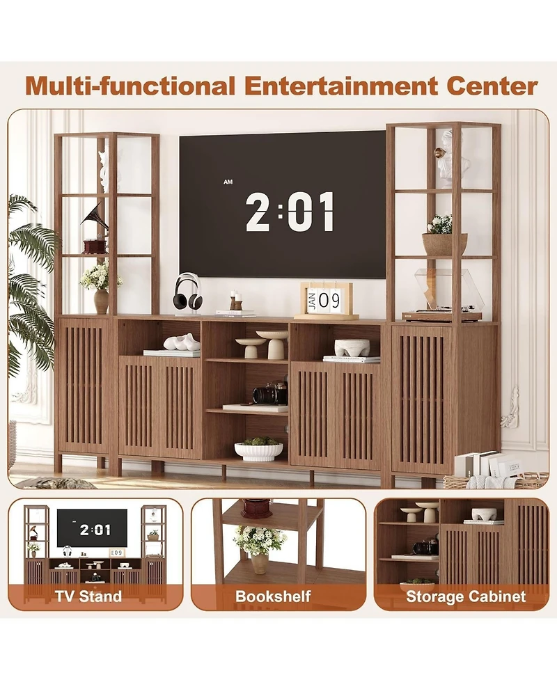 gaomon Farmhouse Tv Stand for 70-Inch TVs, Entertainment Center with Bookshelves, Storage Cabinet & Adjustable Shelves