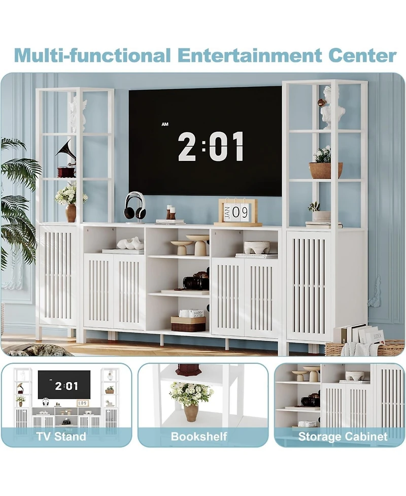 gaomon Farmhouse Tv Stand for 70-Inch TVs, Entertainment Center with Bookshelves, Storage Cabinet & Adjustable Shelves
