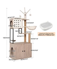 Cozito 3-in-1 Cat Tree with Litter Box Enclosure, Scratching Posts, Feeding Bowls, and Toy Sticks