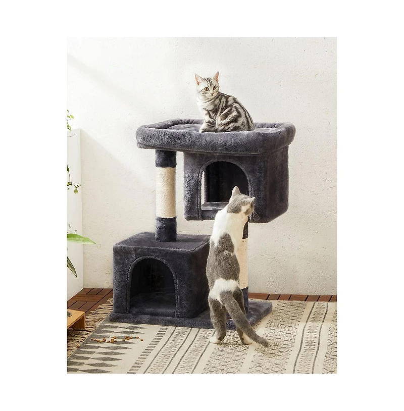 Cozito 26.4-Inch Cat Tower with 2 Cat Caves, Scratching Posts, Compact Indoor Cat Tree