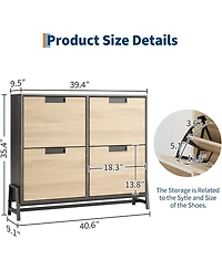 Gaomon Shoe Cabinet Storage with 4 Flip Drawers, Freestanding Shoe Storage Orgzr Cabinet for Entryway, Narrow Shoe Rack Cabinet with 3-Tier Adjustable