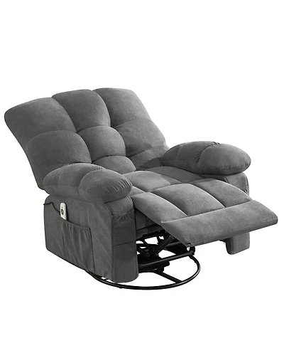 Clihome Oversized Swivel Recliner Chair with Vibration Massage & Lumbar Heating, 350 lbs Capacity, Rocker Single Sofa with Side Pocket