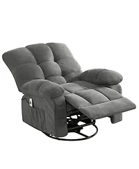 Clihome Oversized Swivel Recliner Chair with Vibration Massage & Lumbar Heating, 350 lbs Capacity, Rocker Single Sofa with Side Pocket