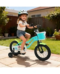 Mecale 14 Inch Kids Bike with Training Wheels and Basket Green Color-14