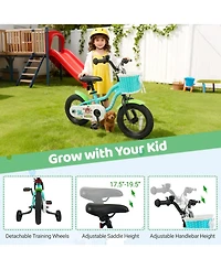 Mecale 12 Inch Kids Bike with Training Wheels and Basket Green Color-12
