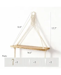 Yigii Boho Macrame Hanging Shelves Set of 2 – Rustic Wood Wall Decor for Minimalist Homes