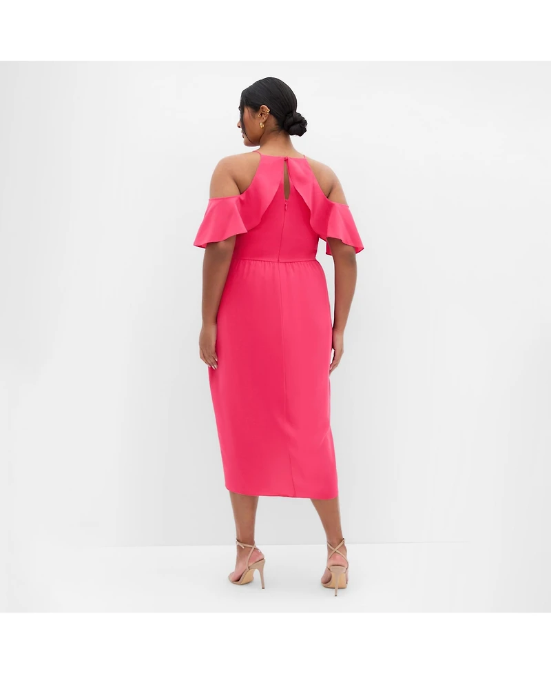 City Chic Women's Plus Love Siren Ruffle Shoulder Dress