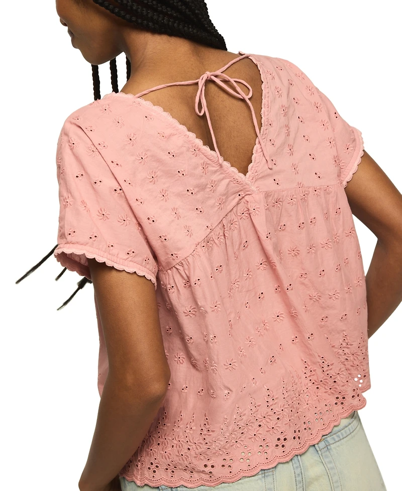 Lucky Brand Women's Eyelet Babydoll V-Neck Top