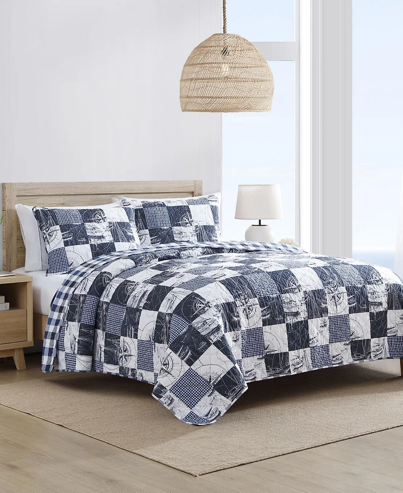 Nautica Sailors Patchwork Cotton Reversible -Pc. Quilt Set