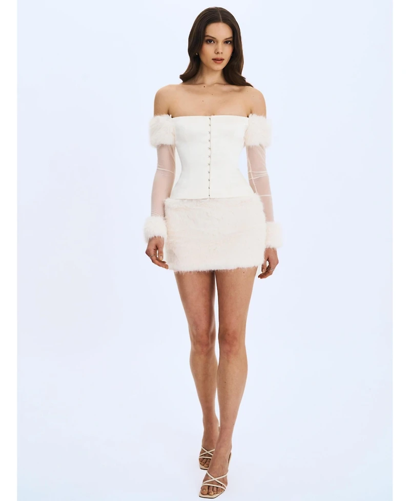 Miss Circle Women's Nola Off-Shoulder Fur Trimmed Top