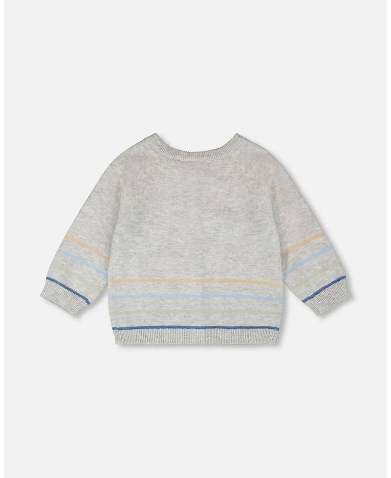 Deux par Baby Boys Cotton Knit Striped Button Front Cardigan