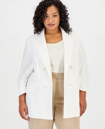 Jones New York Plus Open-Front Scrunch-Sleeve Blazer