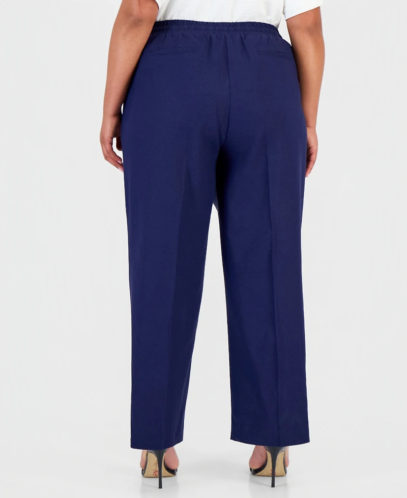 Jones New York Plus Linen Straight Drawstring Pants