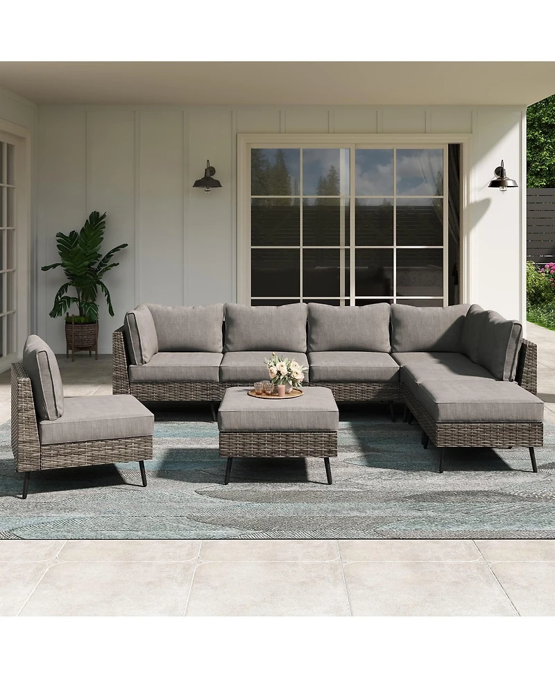 Decksplore 8 Piece Outdoor Sectional Sofa Pe Rattan Patio Conversation Sets, All Weather Patio Furniture Set