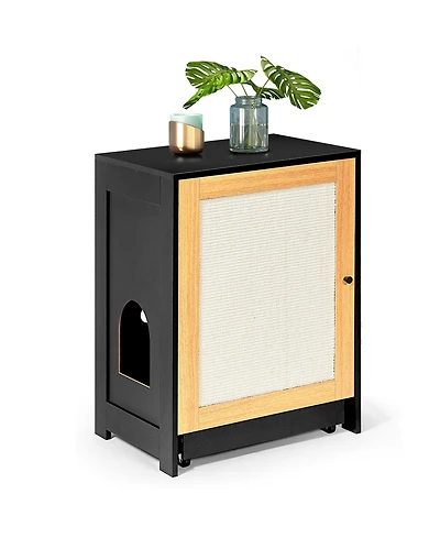 Cozito Cat Litter Box Enclosure End Table with Sisal Scratching Door and Pull-Out Tray, Black