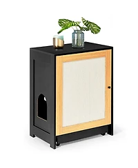 Cozito Cat Litter Box Enclosure End Table with Sisal Scratching Door and Pull-Out Tray, Black