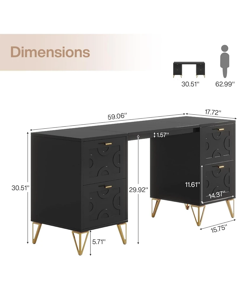 Tribesigns 59-Inch Makeup Vanity Desk with 4 Drawers, Dressing Table Storage (Without Mirror)
