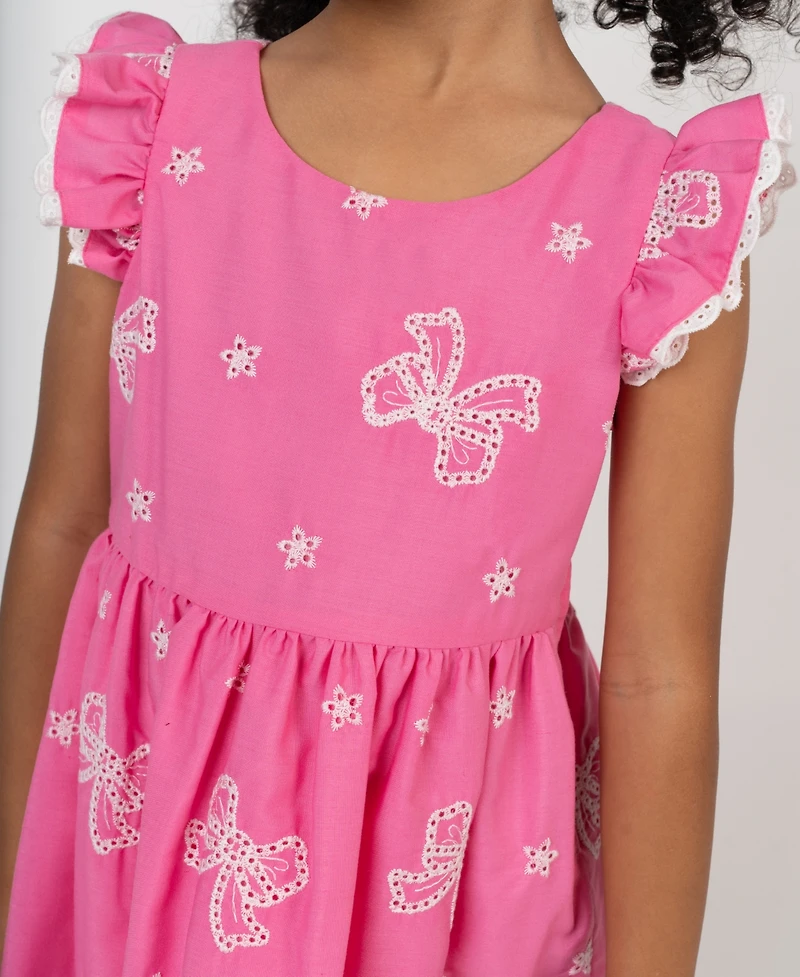 Rare Editions Girls' 2T-6X Cross Back Detail Bow Eyelet Dress