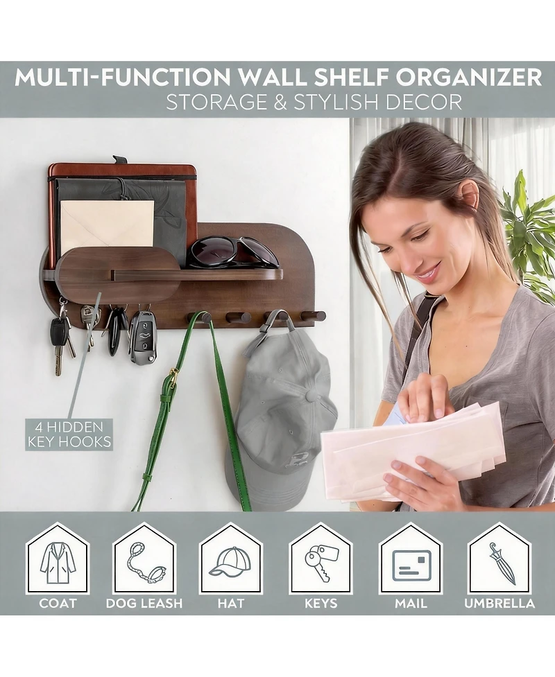 Yigii Solid Wood Mail & Key Holder