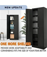 Yigii 71" White Metal Cabinet with 5 Adjustable Shelves & Lockable Doors for Garage/Office/School