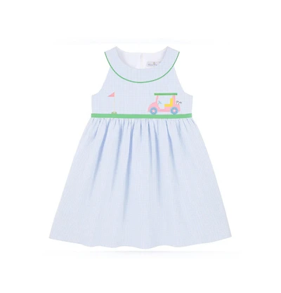 Florence Eiseman Toddler Girls Check Seersucker Dress With Golf Cart
