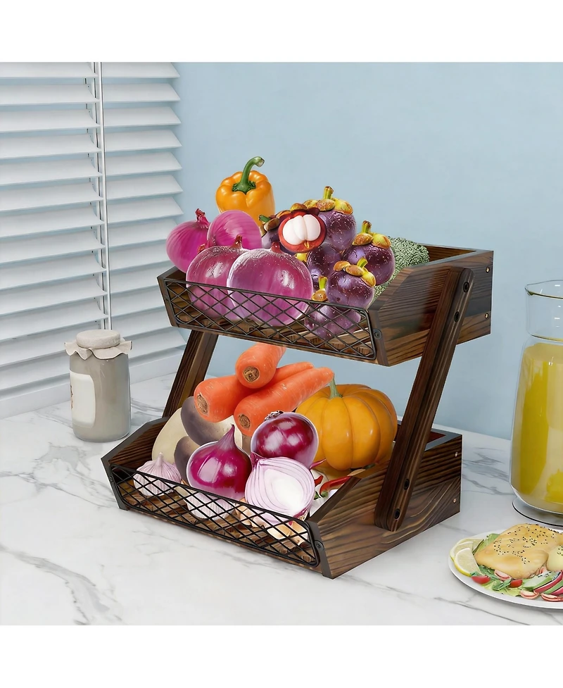 Yigii 2 Tier Wood & Metal Fruit Veggie Storage Rack