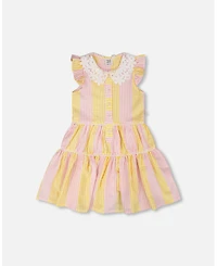Deux par Toddler Girls Sleeveless Dress with Crochet Peter Pan Collar