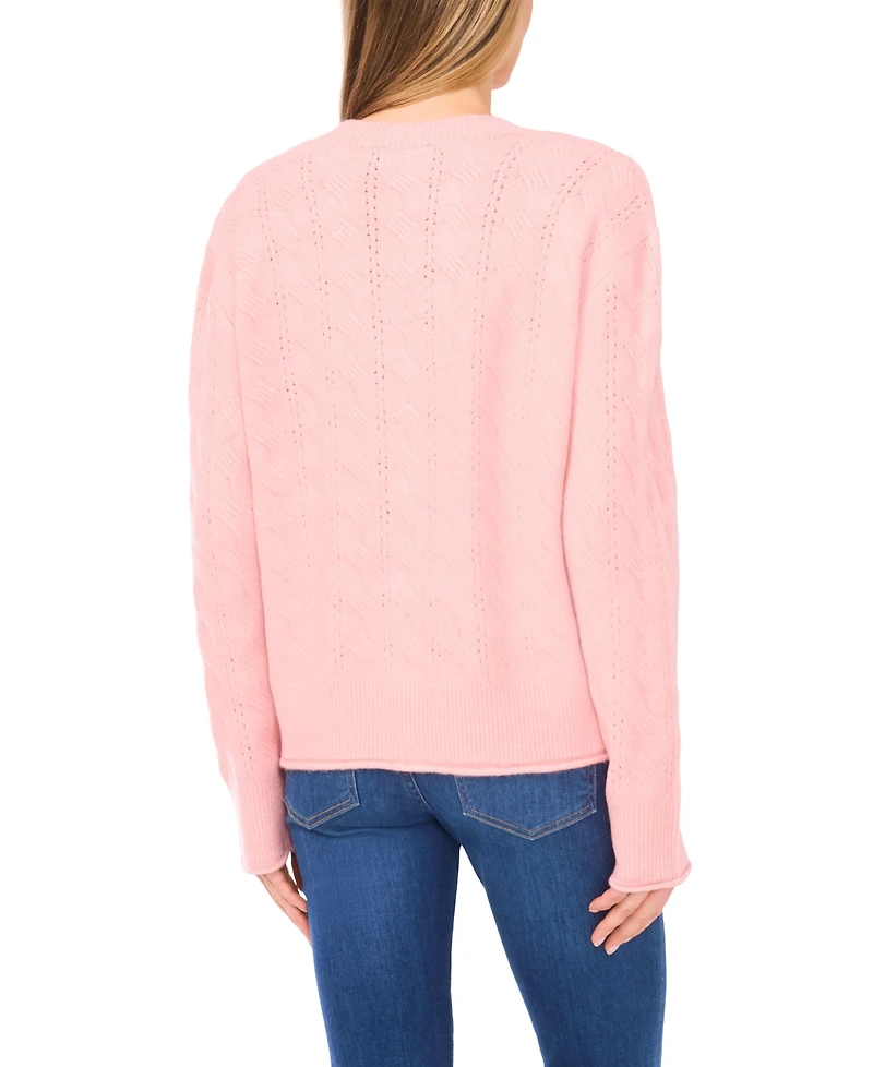 CeCe Women's Cable V-Neck Cardigan Sweater