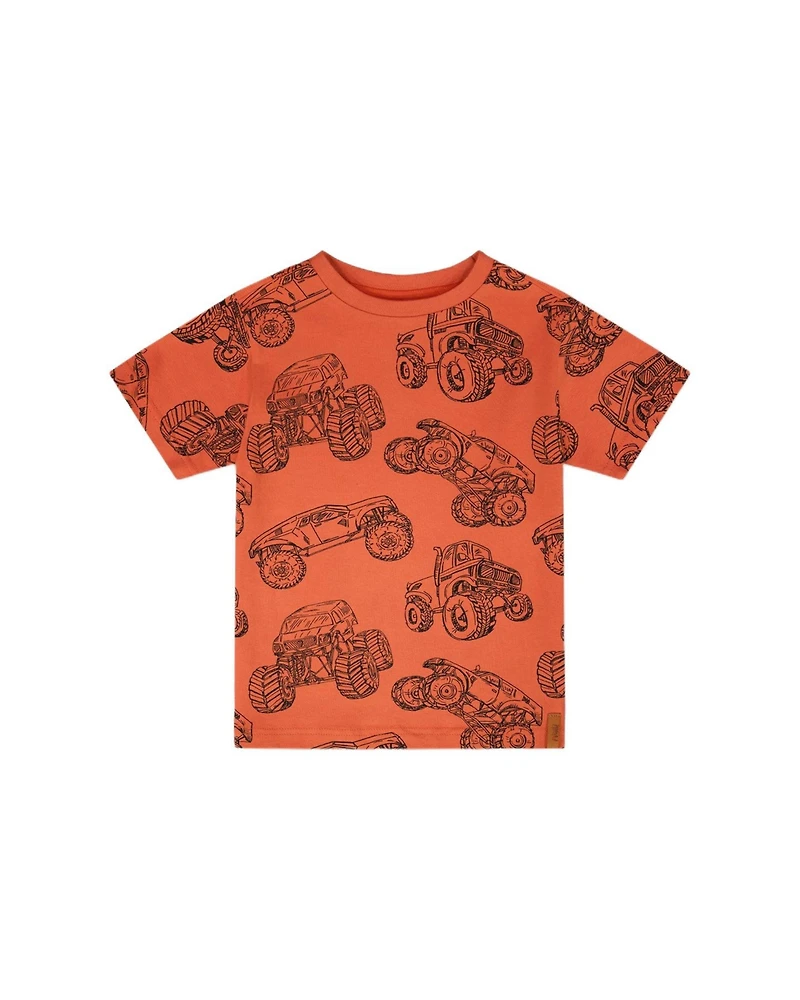 Deux par Deux Big Boys Cotton Jersey T-Shirt Printed Trucks