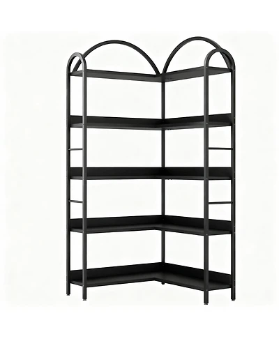 Yigii 5-Tier Storage Bookshelf, Corner Design, Edge Protection, Stable, Easy Assembly-Metal Frame for Living Room, Bedroom, Office