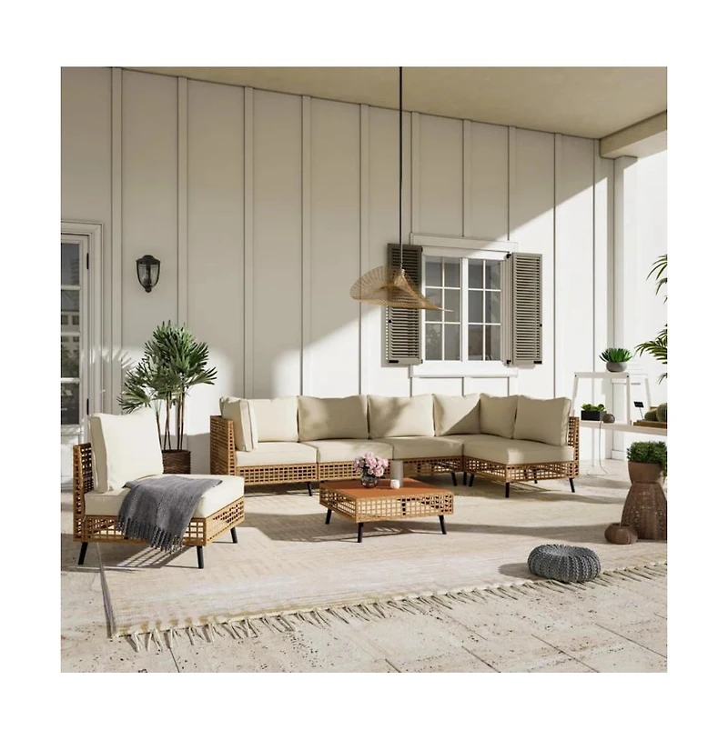 Decksplore 7 Pieces Outdoor Sectional Sofa Set All-Weather Pe Wicker Rattan Patio Conversation with Thick Cushions Furniture