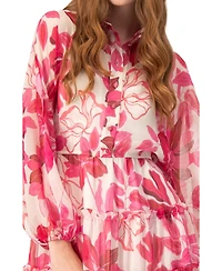 Ivonne Women's Short Floral Print Shirt Dress with Long Sleeves