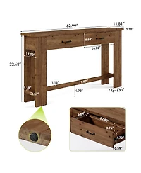 Tribesigns 63" Solid Wood Console Table with 2 Drawers, 63-Inch Farmhouse Entryway Table, Narrow Sofa Table for Entryway, Hallway