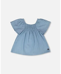 Deux par Toddler Girls Blue Chambray Top