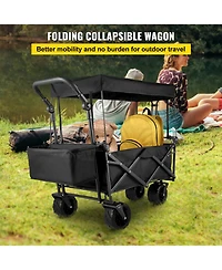 Sugift Collapsible Utility Wagon with Drink Holders & Large Storage Capacity