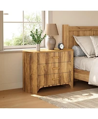 Tribesigns Oversized Nightstand with 3 Drawers Set of 2, Mid Century Modern Large Wide Bedside Table with Fluted Striped Panel for Bedroom