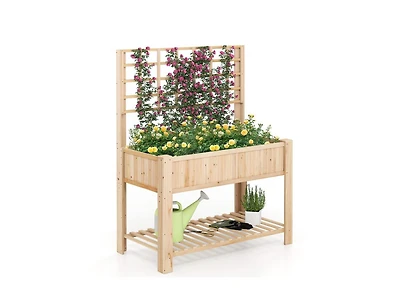 Slickblue Elevated Wooden Planter Box with Trellis Raised Garden Bed
