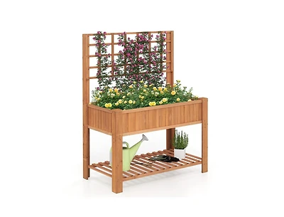 Slickblue Elevated Wooden Planter Box with Trellis Raised Garden Bed